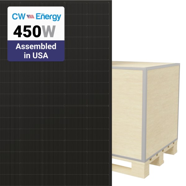 CW Energy 450W Solar Panel 108 Cell N-Type TOPCon All-Black CWT450-108TNB10 Assembled in the USA Wholesale 35 panels per pallet