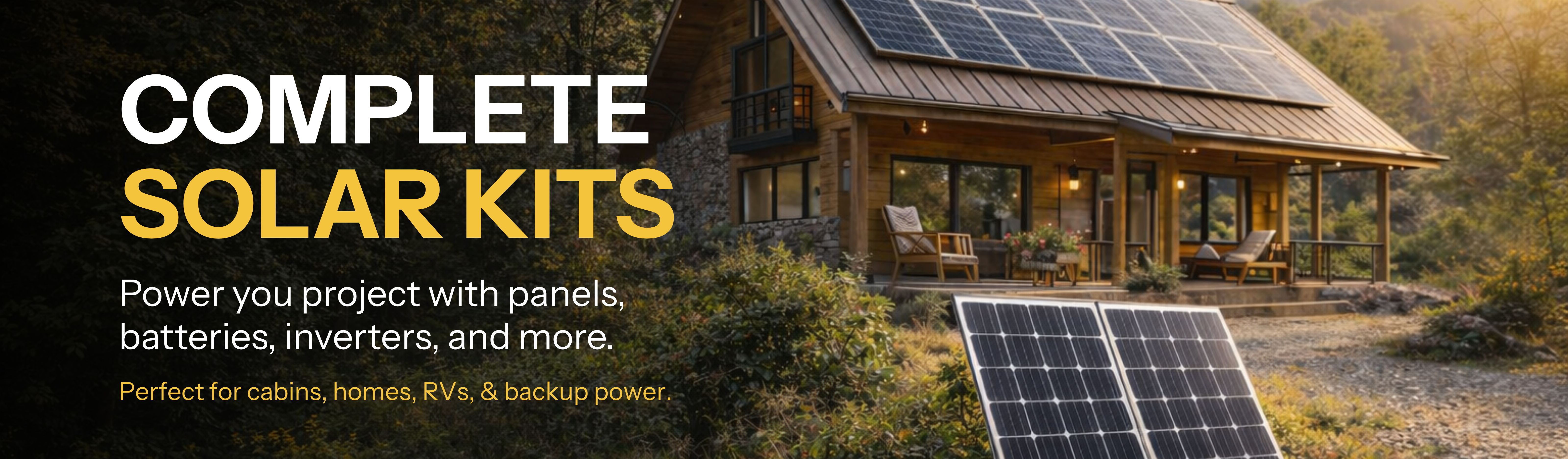 Complete solar kits for powering projects with panels, batteries, and more.