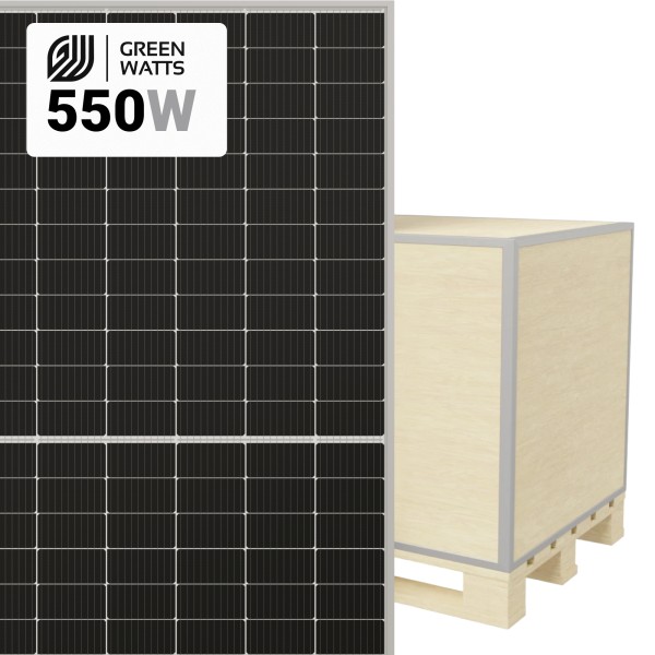 GreenWatts 550W Solar Panel 144 Cell PERC Bifacial HS72-18X-550W Wholesale 31 panels per pallet