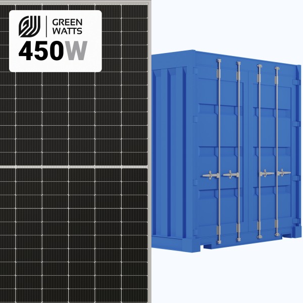 GreenWatts 450W Solar Panel 144 Cell PERC Bifacial HT72-166M-450W Commercial 726 panels per Container (Truckload)