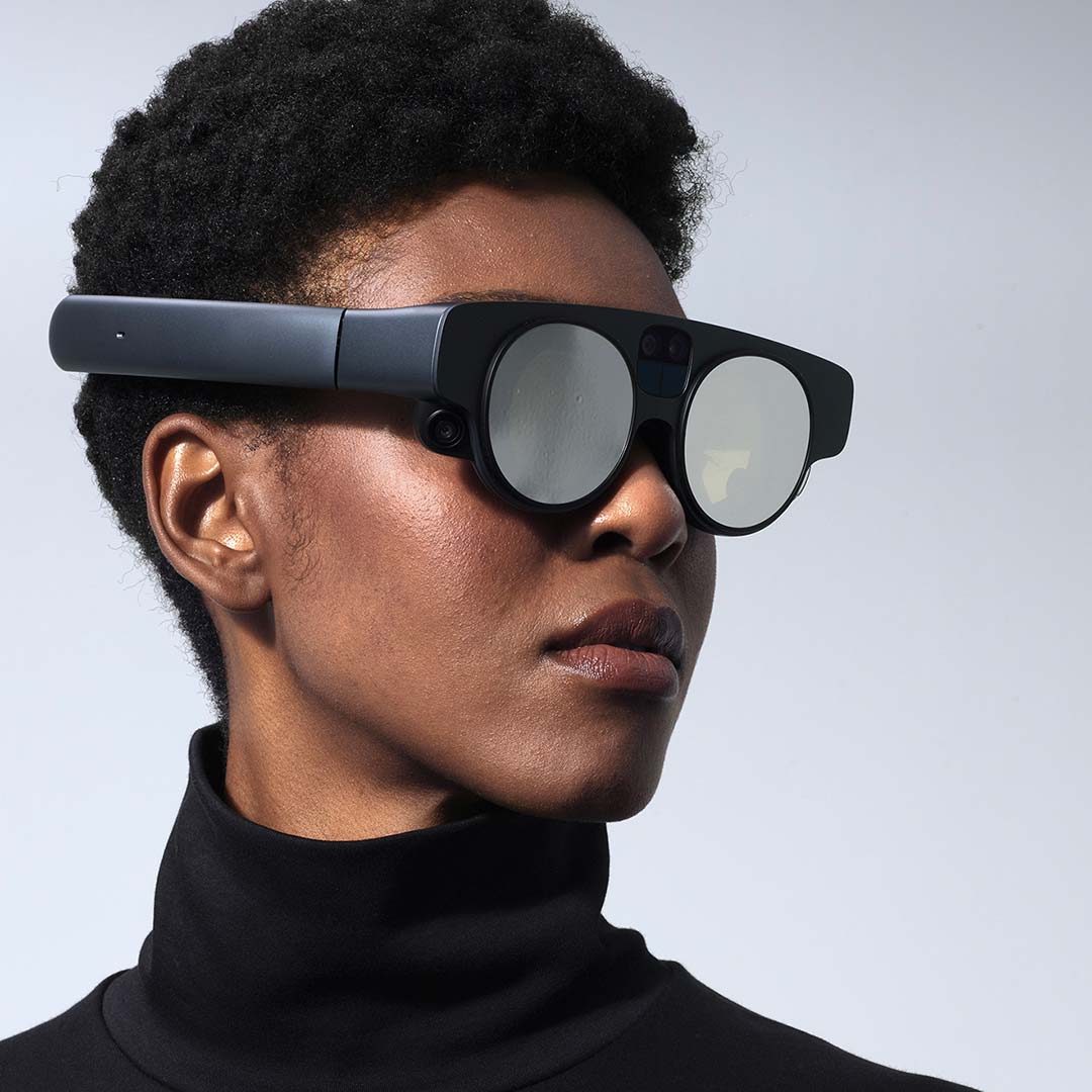 Woman in Magic Leap 2 headset experiencing Augmented Reality